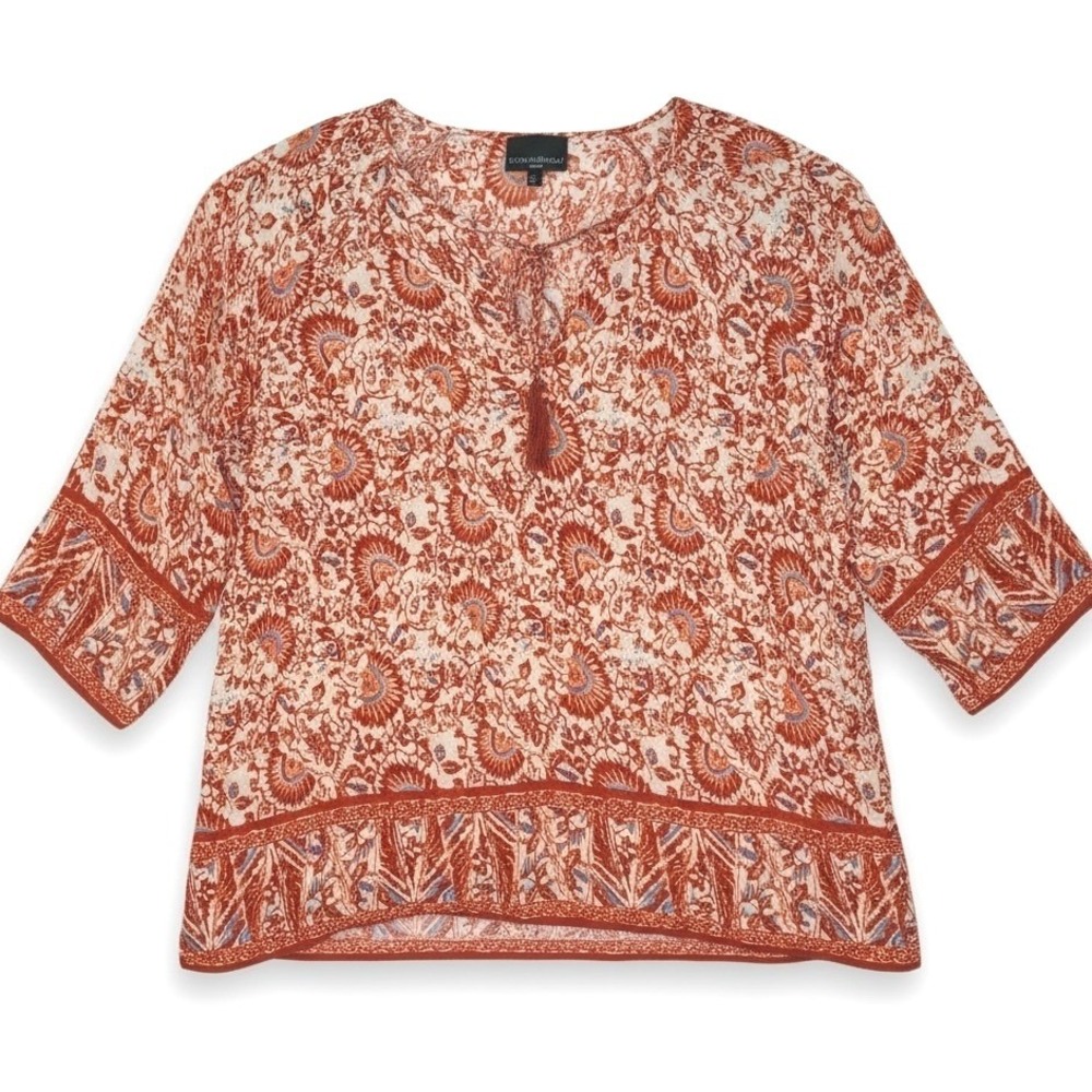 Cynthia Rowley Woman Boho Blouse Rust Orange Paisley Floral 2X Peasant Hippie